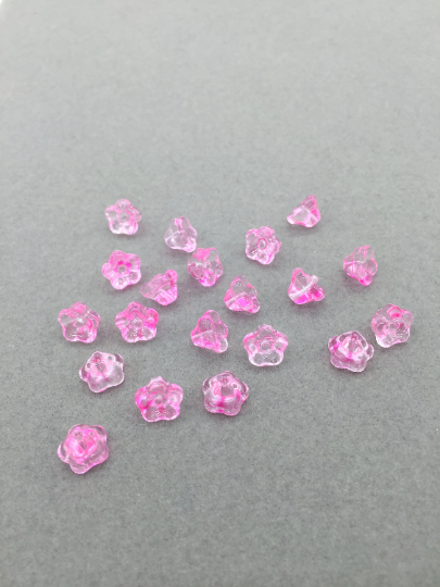 12 x Tiny Pink Glass Trumpet Flower Beads, 8.5x5.5mm