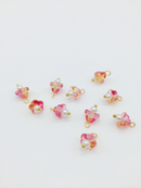 10 x Pink and Yellow Glass Trumpet Flower Charms with Pearl, 14x9mm (3753)