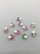 10 x Tourmaline Glass Trumpet Flower Charms with Pearl, 14x9mm (3754)