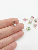 10 x Tourmaline Glass Trumpet Flower Charms with Pearl, 14x9mm (3754)