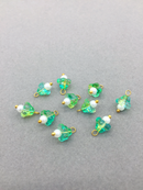 10 x Green and Yellow Glass Trumpet Flower Charms with Pearl, 14x9mm (3755)