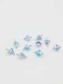 10 x Blue and Pink Glass Trumpet Flower Charms with Pearl, 14x9mm (3756)
