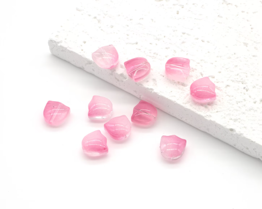 10 x Tulip Shaped Pink Glass Flower Beads, 9x9mm