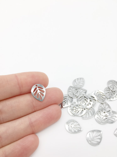30 x Cut-out Stainless Steel Leaf Charms, 14x11mm Filigree Leaves (0392)