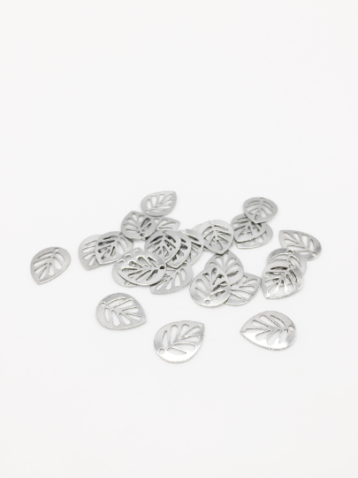 30 x Cut-out Stainless Steel Leaf Charms, 14x11mm Filigree Leaves (0392)