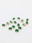 2 x Gold Plated Green Glass Rectangle Charms, 10x6mm (0393)
