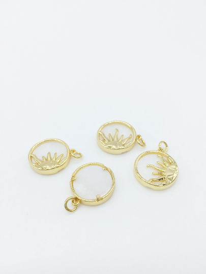 1 x 18K Gold Plated Sun Mother of Pearl Pendant, 18x16mm (0405)