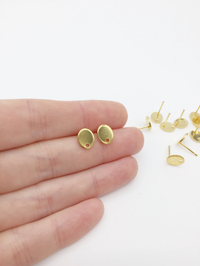 4 pairs x 24K Gold Plated Stainless Steel Oval Stud Earrings Findings, 7.5x9mm (0427)