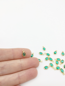 2 x 18K Gold Plated Tiny Green Glass Oval Charms, 9x5mm