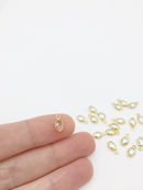 2 x 18K Gold Plated Tiny Clear Glass Oval Charms, 9x5mm