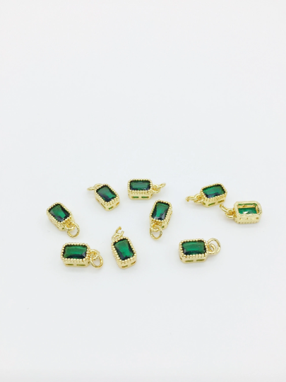 2 x 18K Gold Plated Green Cubic Zirconia Rectangle Charms, 9x5mm (0333)