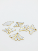 1 x Fan Shaped Mother of Pearl Pendant with Gold Inlay, 23x37mm (3798)