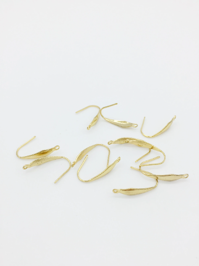 2 pairs x Gold Plated Stainless Steel Fish Hook Earring Blanks, 19x4.5mm