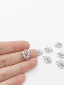 1 x Rhodium Plated Cubic Zirconia Leaf Shaped Pendant, 16x12mm (0284)