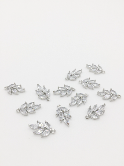 1 x Rhodium Plated Cubic Zirconia Leaf Shaped Pendant, 16x12mm (0288S)