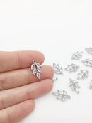 1 x Rhodium Plated Cubic Zirconia Leaf Shaped Pendant, 16x12mm (0288S)