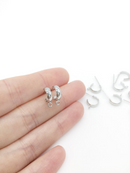 1 pair x Rhodium Plated Brass Hoop Earring Studs, 17x12mm (0296)