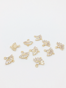 2 x 24K Gold Plated Cubic Zirconia Fan Shaped Jewellery Links, 15x15mm (0306)