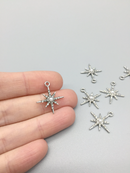 2 x Rhodium Plated Crystal and Pearl Star Charms, 21x18mm (0316S)