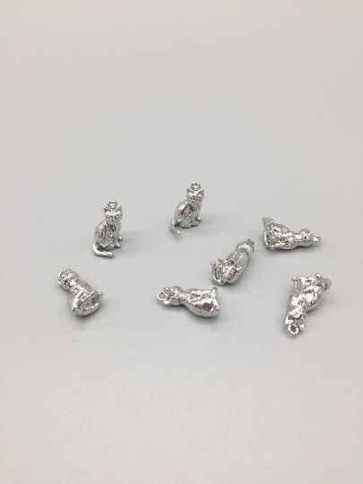 1 x Rhodium Plated Solid Cat Charm, 15x9mm (0317S)