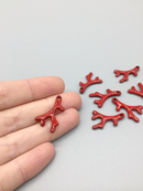 4 x Red Enamel Coated Solid Metal Coral Pendants, 25x15mm (0323)