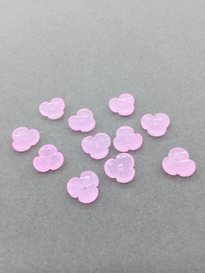 10 x Pink Jade Imitation Glass Flower Beads, 12mm (3829)
