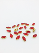 12 x 6x12mm Marquise Cut Red Opal Rhinestones in Gold Tone Sew-on Setting (3841)