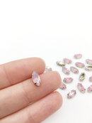 24 x 5x10mm Marquise Cut Pink Opal Rhinestones in Silver Tone Sew-on Setting (3855)