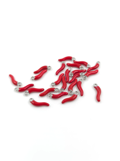 4 x Tiny Enamelled Red Chilli Pepper Charms, 12x3.5mm