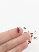 24 x 5x10mm Marquise Cut Fuchsia Opal Rhinestones in Gold Tone Sew-on Setting (3836)