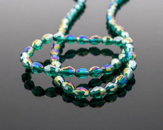 1 strand x 4x6mm AB Plated Green Faceted Rice Shaped Crystal Beads, 43cm/72 Beads (3483)