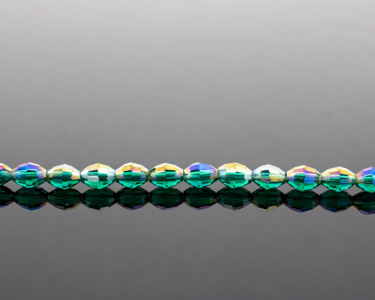 1 strand x 4x6mm AB Plated Green Faceted Rice Shaped Crystal Beads, 43cm/72 Beads (3483)