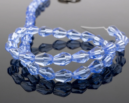 1 strand x 7x10mm Cornflower Blue Smooth Faceted Teardrop Crystal Beads, 35cm/42 Beads (3482)