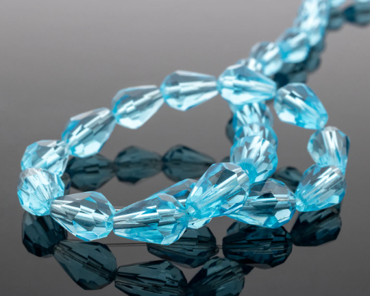 1 strand x 12x8mm Sky Blue Smooth Faceted Teardrop Crystal Beads, 36cm/32 Beads (3478)