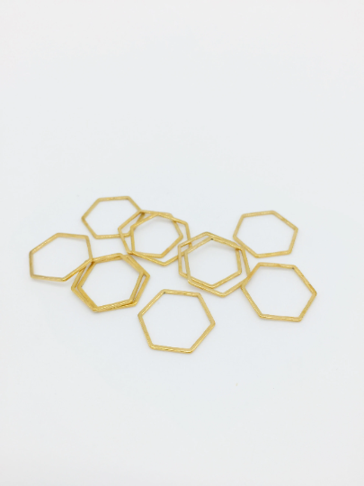 6 x Gold Plated Stainless Steel Hexagon Connectors, 16x18mm (0046)