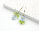 20 x Green Double Leaf Shaped Glass Beads, 13x6mm (3839)