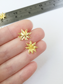 2 x Raw Brass Poinsettia Flower Charms, 15x13.5mm (0170)