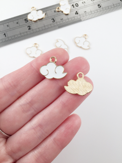 10 x Cloud Charms, White Enamel Cloud Pendants, 18x16mm (0200)