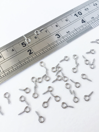 40 x 8mm Stainless Steel Eye Screw Bails for Top Drilled Beads, 8x4mm (0557)