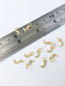 2 x 18K Gold Plated Tiny Moon Charms with Cubic Zirconia, 9x5mm (0566)
