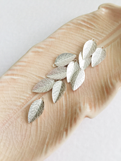 144 x Silver Plated Brass Leaf Charms, 15x8mm
