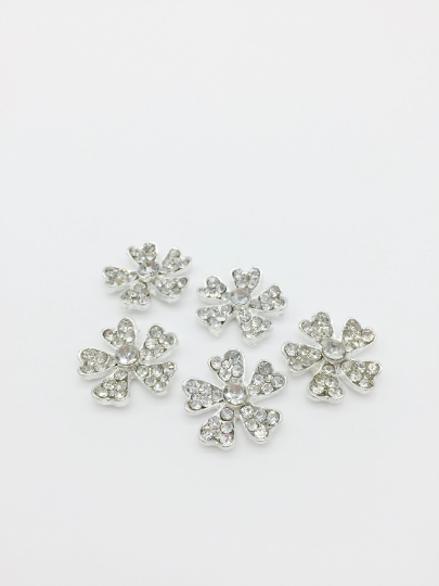 2 x Silver Crystal Flower Embellishments, 22mm (0937)