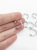 1 pair x Rhodium Plated Geometric Hoop Studs with Loops, 13x16mm (1168)