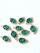 2 x Emerald Green Crystal Oval Jewellery Links, 15x8mm