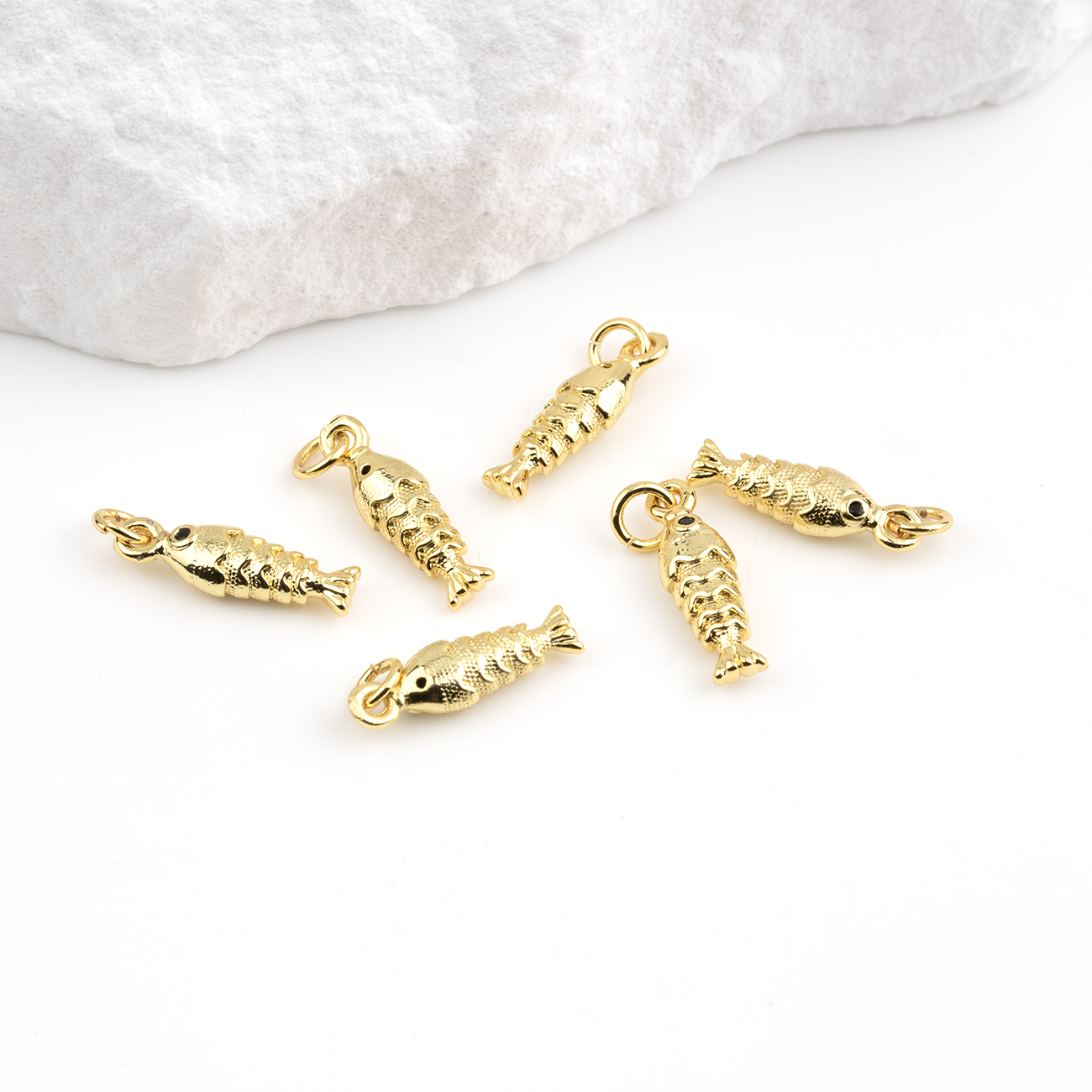 2 x 18K Gold Plated Brass Fish Charms, 15x5mm
