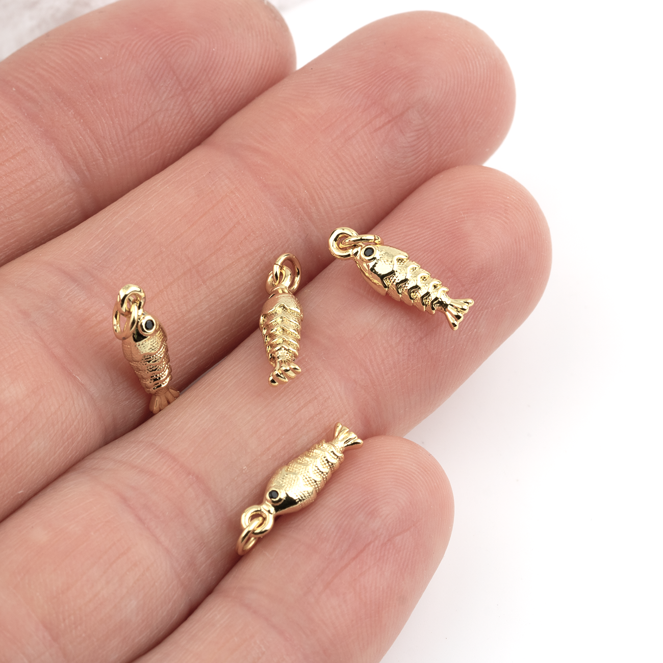 2 x 18K Gold Plated Brass Fish Charms, 15x5mm