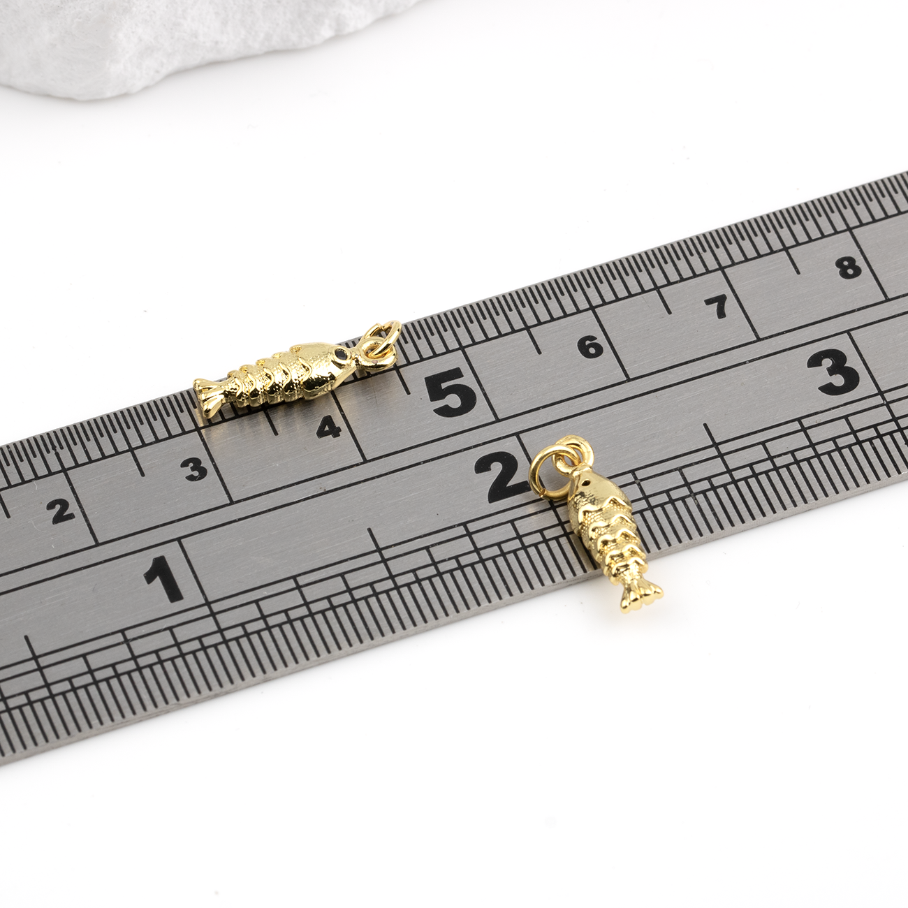 2 x 18K Gold Plated Brass Fish Charms, 15x5mm