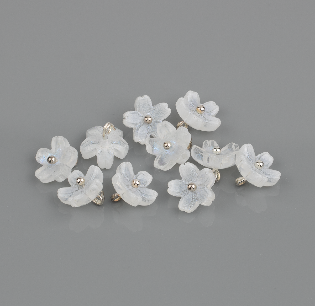 10 x White Glass Sakura Flower Charms, 10.5mm