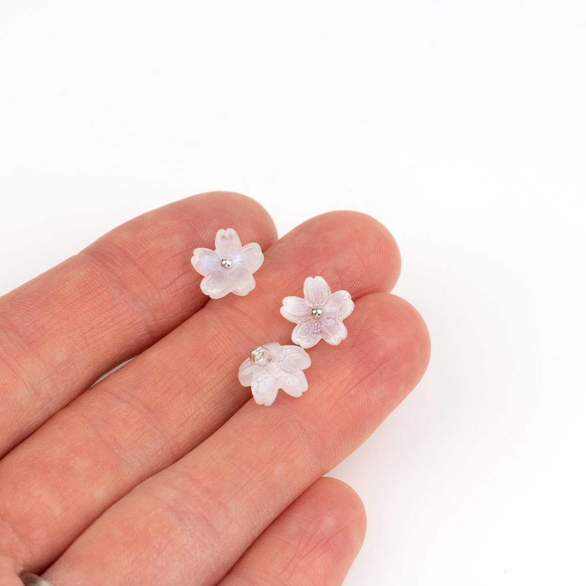 10 x White Glass Sakura Flower Charms, 10.5mm