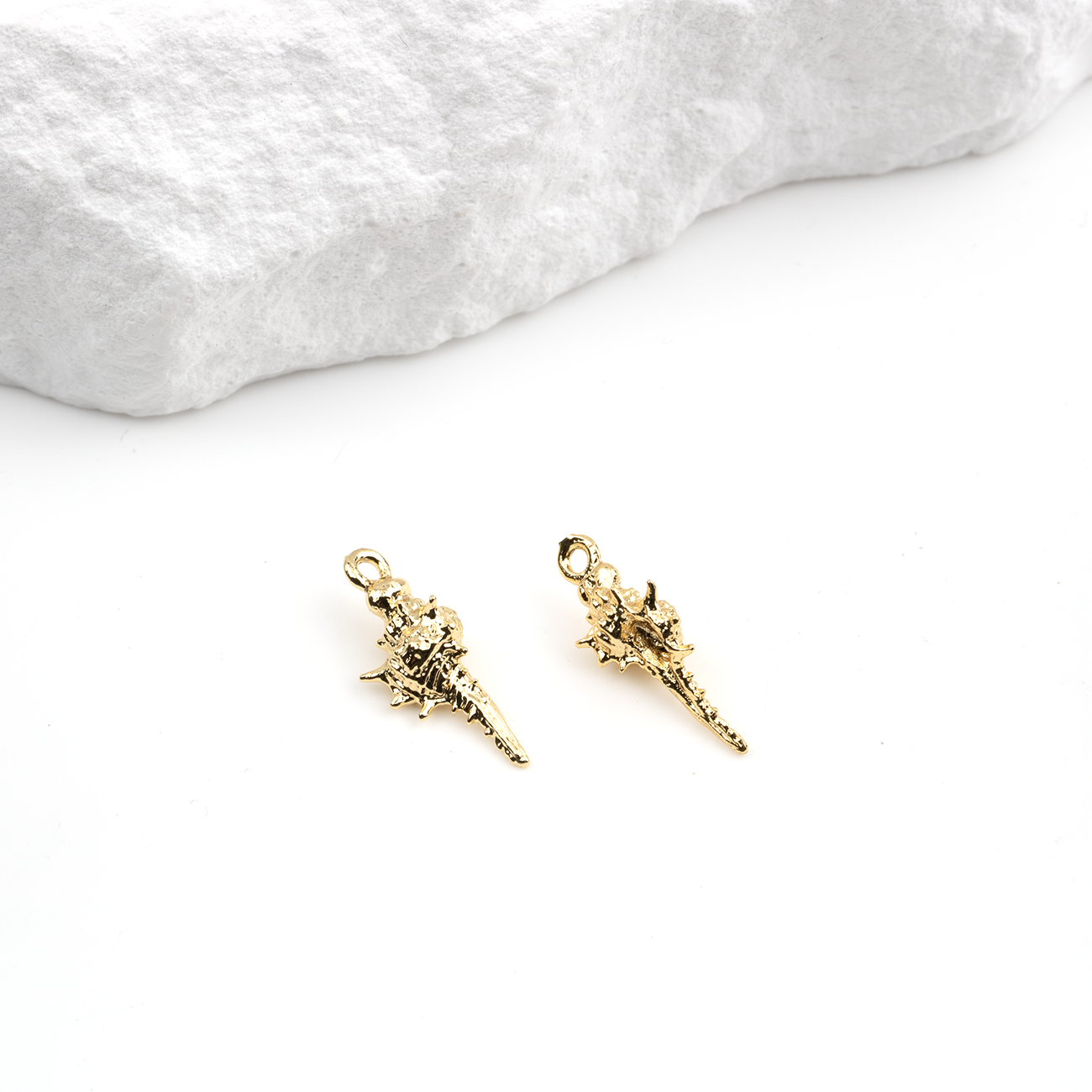 2 x 18K Gold Plated Brass Spiral Shell Charms, 17x7mm
